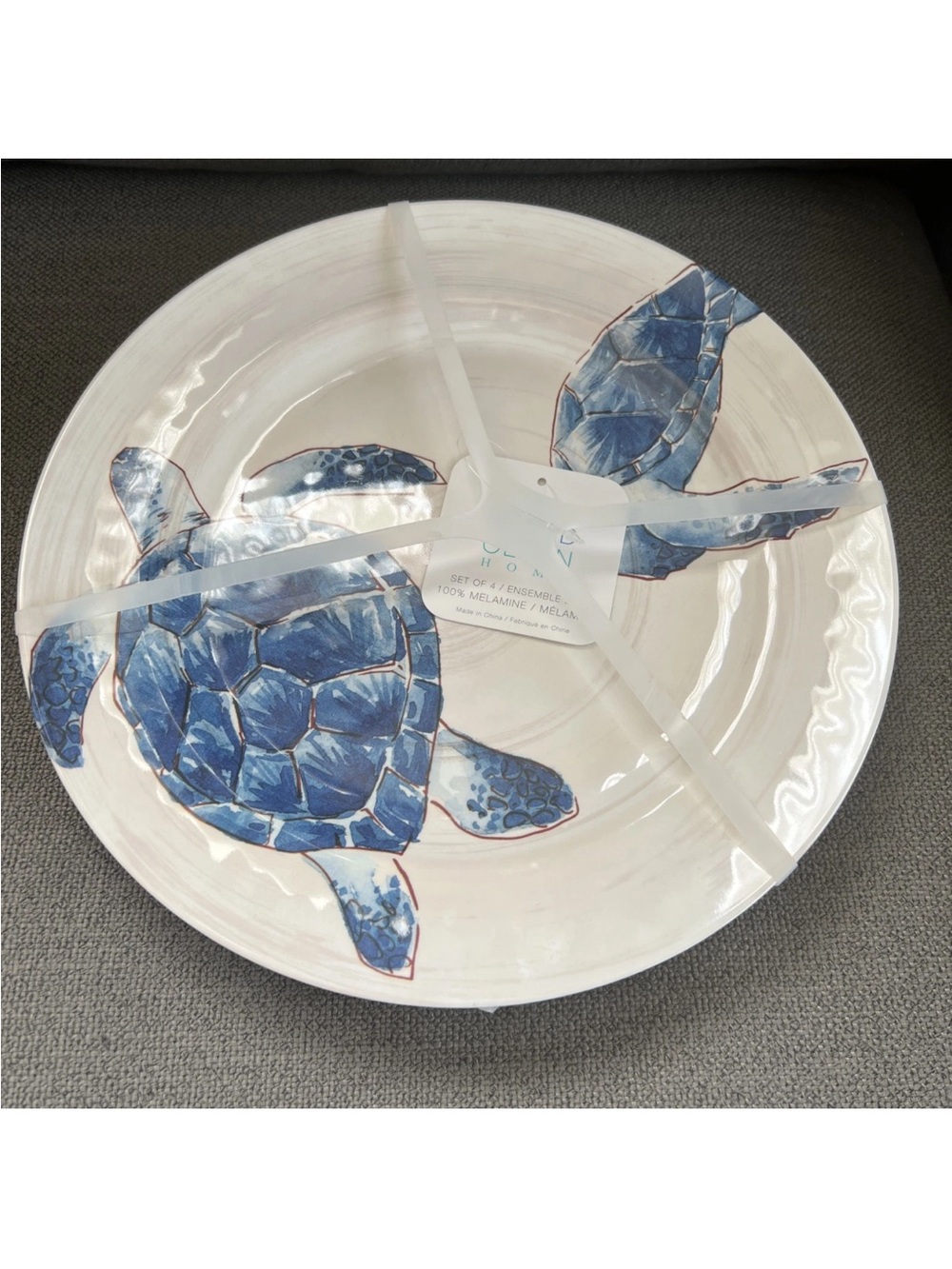 Sigrid  Olsen Sea Turtle Melamine Dinner Plates Set 4 Blue Coastal Beach